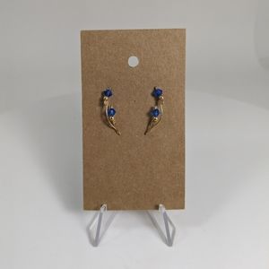Gorgeous Gold Sapphire Beaded Earrings, Ear Vines, Handmade Jewelry, Gift
